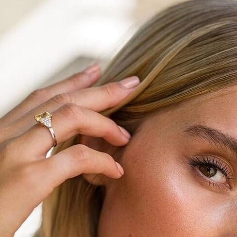 3.50 TC Canary Yellow Radiant Cut Moissanite Ring,Trilliant Cut Sides, Solid White Gold,Three Stone Ring,4 Double Claw Prongs Wedding Ring For Women in Saudi Arabia