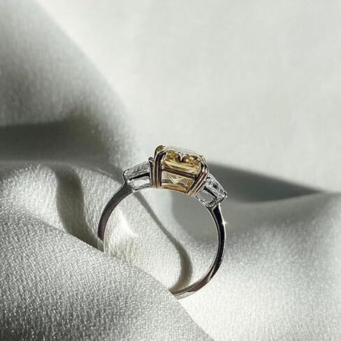 3.50 TC Canary Yellow Radiant Cut Moissanite Ring,Trilliant Cut Sides, Solid White Gold,Three Stone Ring,4 Double Claw Prongs Wedding Ring For Women in Saudi Arabia