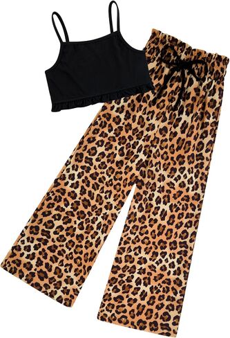 Girl Clothes 2 Piece Outfit Hawaiian Tropical Crop Cami Tops and Wide Leg Pants Set Size 6-12 in Saudi Arabia