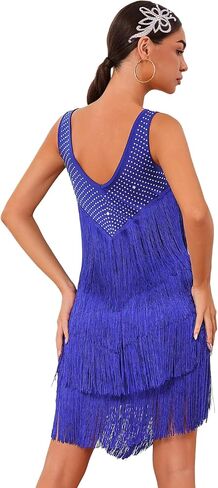 ODASDO Latin Dance Dress for Women Sleeveless Rhinestones Fringe Tassel Flapper Dresses Salsa Tango Ballroom Dancing Outfit in Kuwait
