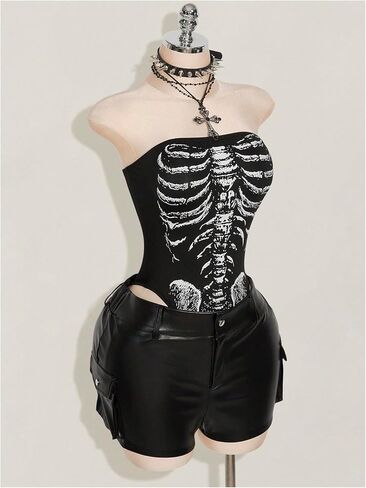 Milumia Women's Goth Punk Tube Top Y2k Strapless Fitted Bodysuit Party Clubbing in Kuwait