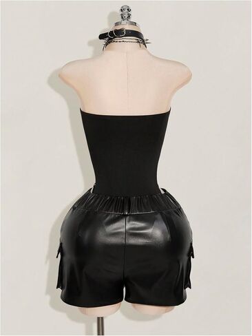 Milumia Women's Goth Punk Tube Top Y2k Strapless Fitted Bodysuit Party Clubbing in Kuwait