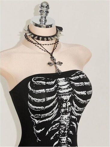 Milumia Women's Goth Punk Tube Top Y2k Strapless Fitted Bodysuit Party Clubbing in Kuwait