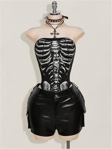 Milumia Women's Goth Punk Tube Top Y2k Strapless Fitted Bodysuit Party Clubbing in Kuwait