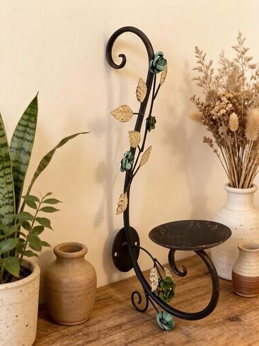 Candle Sconces Wall Sconce Candle Holder Set of 2, Antique Distressed Leaf Flower Wall Mount Metal Candleholder Hanging for Living Room Wedding Fireplace Farmhouse in Saudi Arabia
