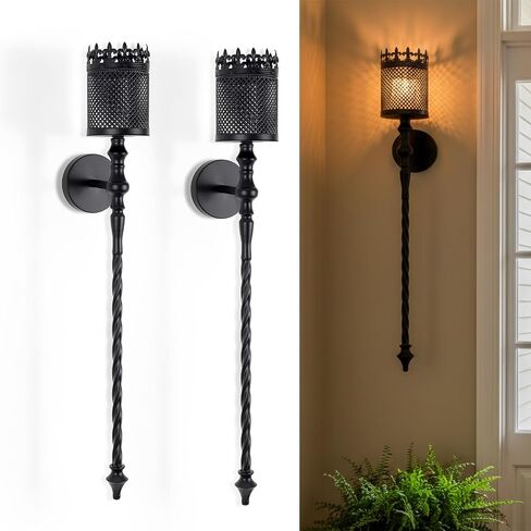 Candle Sconces Set of 2 Long Wall Candle Holder Large Black Gothic Vintage Wall Sconce Decoration for Dining Room, Living Room, Office, Bathroom in Saudi Arabia