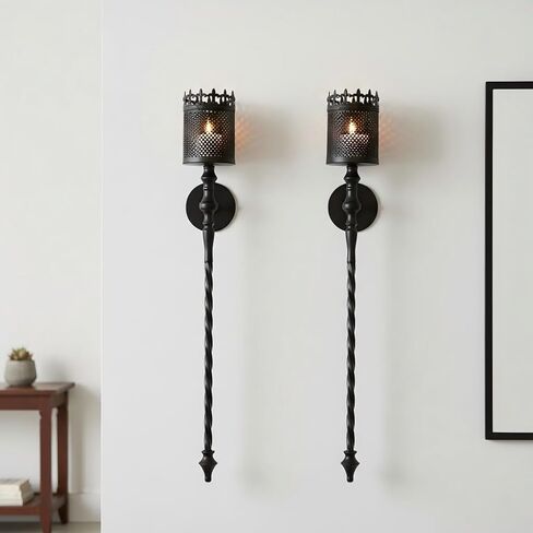 Candle Sconces Set of 2 Long Wall Candle Holder Large Black Gothic Vintage Wall Sconce Decoration for Dining Room, Living Room, Office, Bathroom in Saudi Arabia