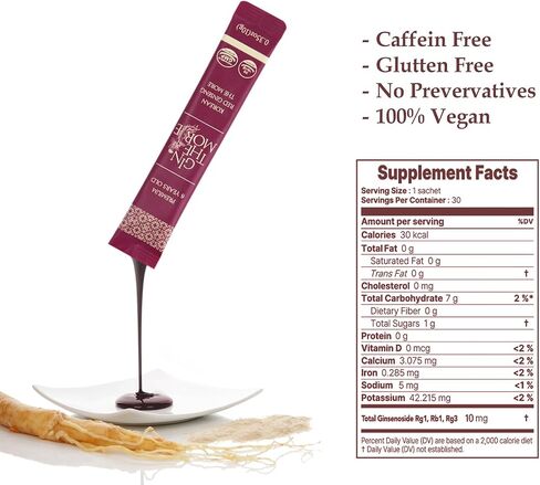 Korean Red Panax Ginseng Extract Ultra Strength – 6-Year-Old Roots | 30 Liquid Sticks Pack | Authentic Korean Red Ginseng | 10mg Ginsenosides | Energy & Immune Support | Non-GMO | Dietary Supplement in Kuwait