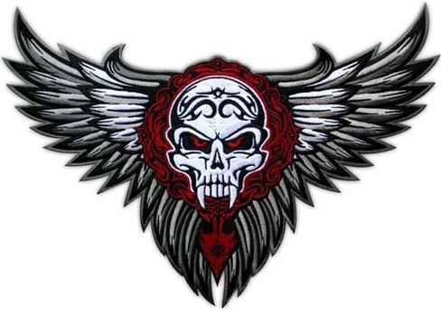 VEGASBEE® Big Winged Skull Wings Patch Tribal Tattoo Style Embroidered Iron-On Emblem for Jacket Vest Denim - Large Size 12" by 9" inches L USA in Saudi Arabia