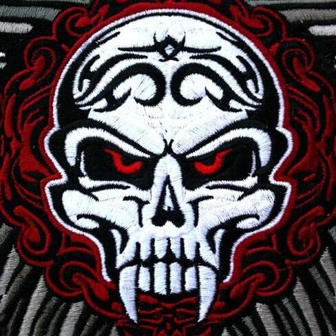 VEGASBEE® Big Winged Skull Wings Patch Tribal Tattoo Style Embroidered Iron-On Emblem for Jacket Vest Denim - Large Size 12" by 9" inches L USA in Saudi Arabia