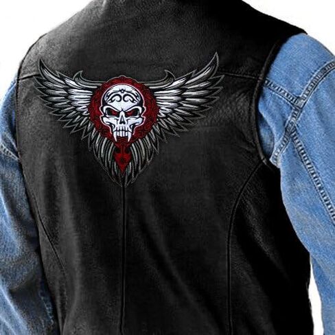 VEGASBEE® Big Winged Skull Wings Patch Tribal Tattoo Style Embroidered Iron-On Emblem for Jacket Vest Denim - Large Size 12" by 9" inches L USA in Saudi Arabia