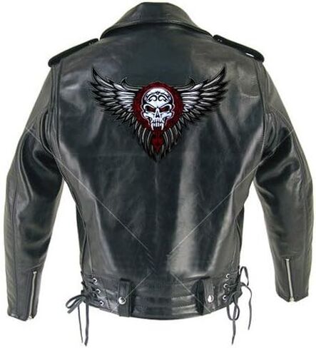 VEGASBEE® Big Winged Skull Wings Patch Tribal Tattoo Style Embroidered Iron-On Emblem for Jacket Vest Denim - Large Size 12" by 9" inches L USA in Saudi Arabia
