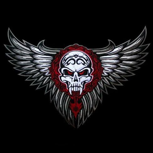 VEGASBEE® Big Winged Skull Wings Patch Tribal Tattoo Style Embroidered Iron-On Emblem for Jacket Vest Denim - Large Size 12" by 9" inches L USA in Saudi Arabia