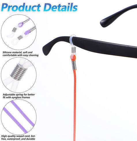 6Pcs Eyeglass Chain, Multicolor Glasses Chains, Leather Glasses Strap for Women, 70cm Eyeglasses Cord for Men in Kuwait