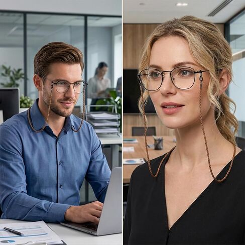Eyeglass Holders Around Neck, 6 Pcs Glasses Strap for Men Women, Adjustable Eyeglasses Chain Lanyard for Reading Driving Work, Leather Eyewear Retainer in Kuwait