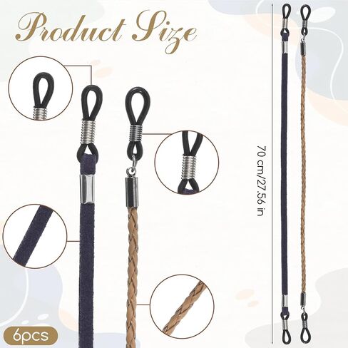 Eyeglass Holders Around Neck, 6 Pcs Glasses Strap for Men Women, Adjustable Eyeglasses Chain Lanyard for Reading Driving Work, Leather Eyewear Retainer in Kuwait