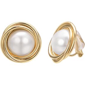 Yoursfs Large Pearl Gold Clip On Earrings For Women 18K Gold Plated Pearl Button Ear Clips Earrings Non Piercing in Kuwait
