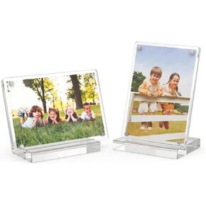 2 Pack 2.4x3.5 Acrylic Picture Frame, Clear Magnetic Photo Frame with Base, Double Sided Frameless Display for Desktop & Refrigerator, Instax Mini Film, mothers day gifts in Saudi Arabia