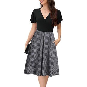 Women's Summer Dress 2026 Vintage Casual Office Professional Elegant Work V Neck A Line Knee Length Dresses with Pockets 560 in Saudi Arabia