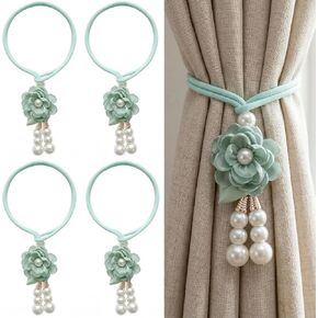 Adjustable Curtain Tiebacks， 4-Pack Hand-Woven Rope with Silk Flower & Pearl， Decorative Window Cord Holders for Drapery， Long Loop Design for All Curtain Thickness (Pink) in Saudi Arabia