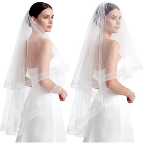 Jiuguva White Bridal Veil 2 Tier Wedding Veil with Horsehair Trim ＆comb Veils for Brides Shower Wedding Party Gift in Saudi Arabia