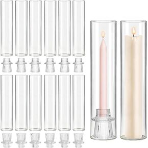 12 Set Glass Hurricane Candle Holders - 12" Tall Clear Glass Candlestick Holders for Taper Candles with Cylinder Chimney for Wedding, Party, and Home Table Centerpiece Decoration in Saudi Arabia