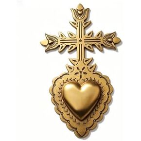 MVTDONT Golden Wall Cross-Saint Heart Miracle Decorative Wall Cross, Antique Gold Heart Design, Vintage Religious Home Deco in Saudi Arabia