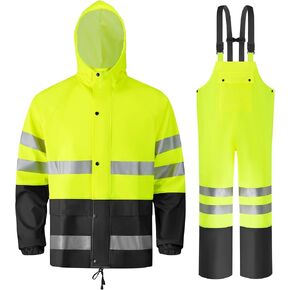 Rain Suits for Men Waterproof Heavy Duty,Reflective Rain Gear Jacket and Bib Overalls for Outdoor Fishing Construction in Saudi Arabia