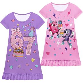 2Pcs Funny 67 Dress Design Little Girls Casual Nightgowns Dress Kids Nightgowns Dress in Saudi Arabia