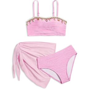 Girls 3 Piece Swimsuit with Cover Up Girl Seashell Starfish Bikini Set Beach Bathing Suit for Teen Girls 7-14Y in Saudi Arabia