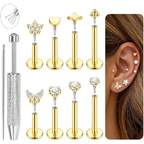 REVOLIA 8Pcs 16G 18G G23 Titanium Flat Back Stud Earrings for Women Men Internal Thread Cartilage Earring Helix Tragus Conch Studs Hypoallergenic Lip Labret Medusa Nose Piercing Jewelry in Saudi Arabia
