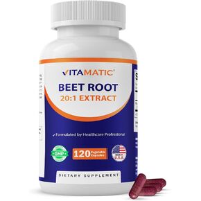 Vitamatic Beet Root 20:1 Extract Capsules 800 mg Per Serving (Beta vulgaris) – Nitric Oxide Support Supplement – Non-GMO, Gluten Free – 120 Veggie Capsules – Made in USA in Kuwait