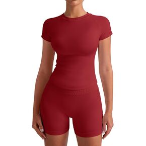 VVX Women 2 Piece Workout Sets Seamless High Waisted Scrunch Butt Lifting No Front Seam Gym Shorts Matching Raglan Sleeve Top in Saudi Arabia