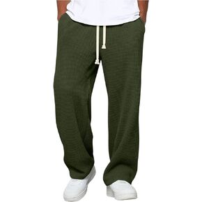 Men's Waffle Texture Sweatpants, Drawstring Wide-Leg Lounge Hiking Pants Lightweight Breathable Trousers in Kuwait