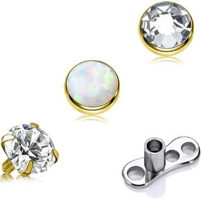 Titanium Dermal Piercing Jewelry Set, 14G Internal Thread Dermal Anchor with Multi-Color Tops (CZ, Opal, Turquoise) – Surface Skin Piercing, Mix & Match Dermal Jewelry for Face, Back & Body in Saudi Arabia