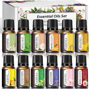 Essential Oils Set, 12 Scents, 10 ML Bottles, Lavender, Lemon, Rose, Jasmine, Vanilla, Sandalwood and More, for Humidifiers, Diffusers, Aromatherapy in Saudi Arabia