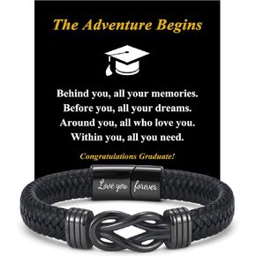2026 Graduation Gifts for Boys Him, High School College 5th 6th 8th Grade Masters Degree Middle School Graduation Gifts for Boys, Cool Leather Infinity Knot Bracelets for Men Son with Cards in Saudi Arabia