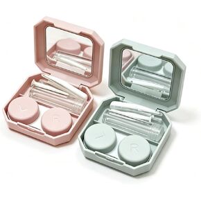 Contact Lens Case Travel Kit, Leakproof Cute Colored Contact Lenses Applicator Remover Tool with Mirror Solution Bottle for Daily Outdoor (2 Pack) in Kuwait