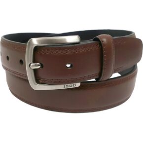 IZOD Boys Leather Belt - Feather Edge Double Stitching, 1 3/16" for Casual and Dress Wear, Brown, Small 22-24" in Kuwait