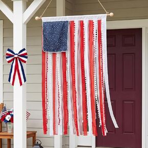 4th of July Decorations,2.1x4.1 Ft Patriotic Bunting Ribbon Banner, American Flag Wall Hanging with Lace for Front Door, Covered Porch, America's 250th in Saudi Arabia