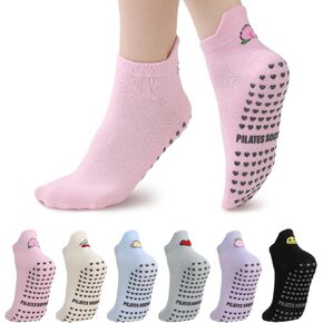 6 Pairs Pilates Socks with Grips for Women - Non-Slip Yoga Ankle Sock, Soft Breathable Cotton Crew Socks for Barre, Ballet, Barefoot Training & Hospital Use in Kuwait