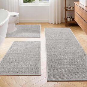 YIHOUSE Gray Bathroom Rugs Sets 3 Piece, Quick Dry Thin Bath Mat with Toilet Rug, Non Slip Absorbent Machine Washable, Bath Runner Rugs for Bathtub Sink Home Decor in Kuwait