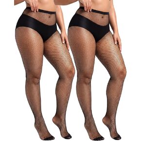 ZINTEDI 2 Pairs Plus Size Black Fishnet Stockings for Women High Waist Fishnet Tights in Saudi Arabia