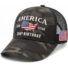 250th Anniversary USA Hat, Embroidered 250th Trucker Hat for Men Women, Camouflage Mesh 250th Anniversary Cap in Kuwait
