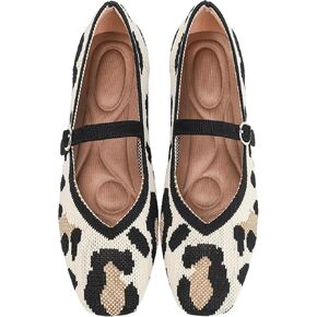 Knit Flats for Women Square Toe Casual Ballet Flat Shoes with Ankle Strap Washable Comfortable Formal Mary Jane Flat Shoes in Kuwait