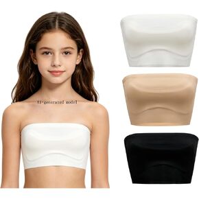 Girls Bandeau Bra Anti-Slip,Training Bras Dance Tube Top with Adjustable Clear Straps 6-14Y in Kuwait