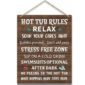 Hot Tub Wooden Sign, Housewarming Gift For Women Coworker Friend, Hot Tub Rules Sign Hot Tub Accessories Hot Tub Decor Decorations For Home Wall Decor Wall Sign Hanging Sign Bathroom Wooden Sign -11 in Saudi Arabia