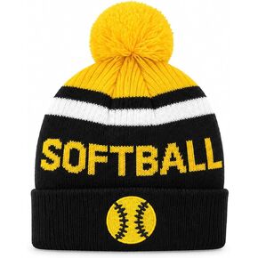 Softball Pom-Pom Beanie – One Size Fits Most - Stay Warm All Season Long Red in Kuwait