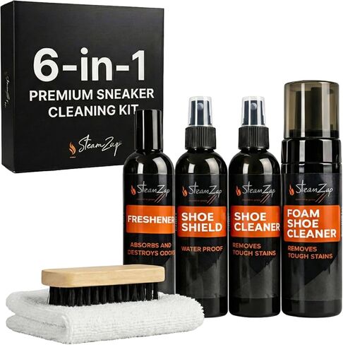 Shoe Cleaner Kit with Foam & All Fabric Cleaner, Shoe Shield Liquid, Deodoriser, Brush & Towel. Suitable for all types Suede, Sneakers, Canvas, Leather, Mesh, Woven, Knitted Shield, in Saudi Arabia