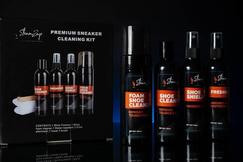 Shoe Cleaner Kit with Foam & All Fabric Cleaner, Shoe Shield Liquid, Deodoriser, Brush & Towel. Suitable for all types Suede, Sneakers, Canvas, Leather, Mesh, Woven, Knitted Shield, in Saudi Arabia